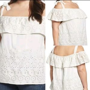 Luck Brand embroidered eyelet off shoulder ruffled blouse New